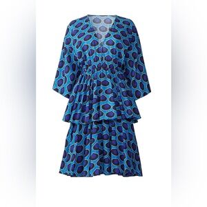 RHODE Blue & Teal Printed Tiered V-Neck Dress